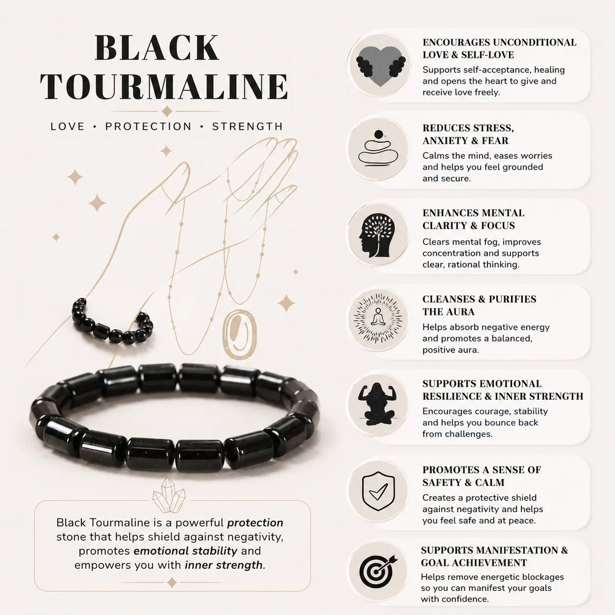 Black Tourmaline Cylinder Bracelet