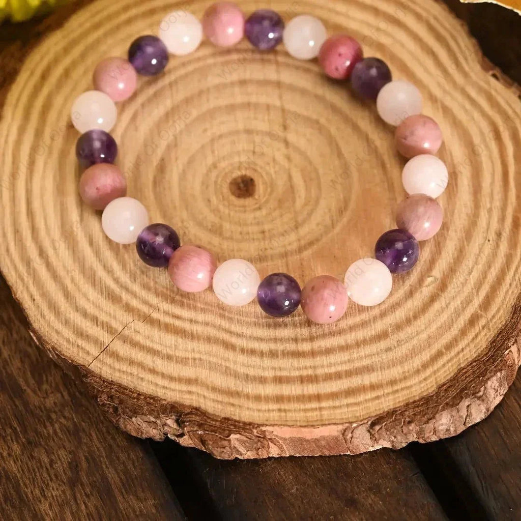 Love & Stress Relief Bracelet – Rose Quartz, Amethyst & Rhodochrosite