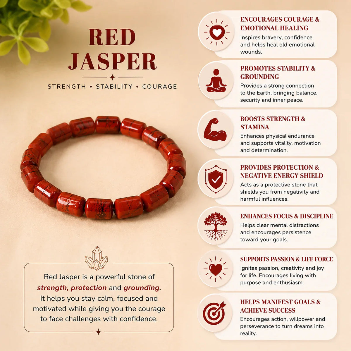 Red Jasper Cylinder Bracelet